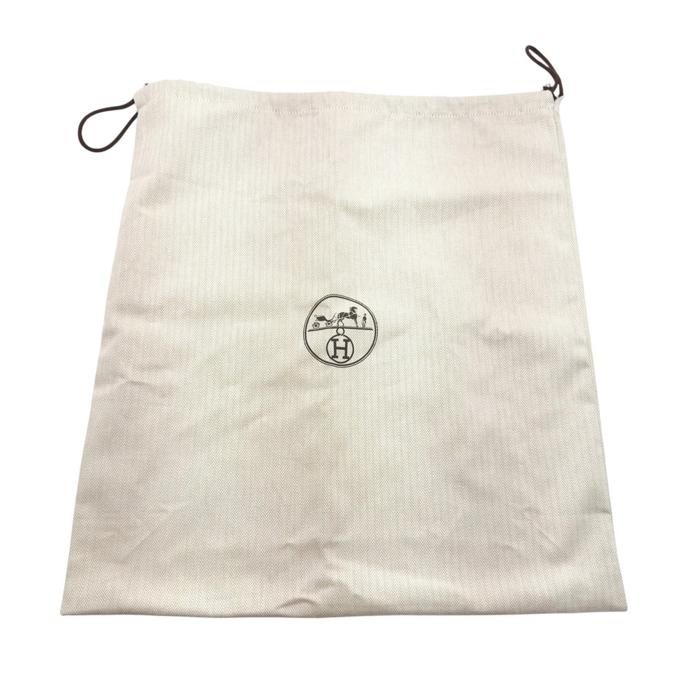 Hermes Dust Bag Large Beige Herringbone Canvas Drawstring Logo Luxury Storage